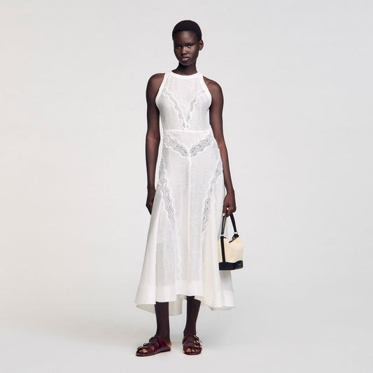 Sandro Lace trim maxi dress White