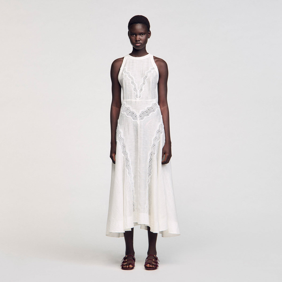 Sandro Lace trim maxi dress White
