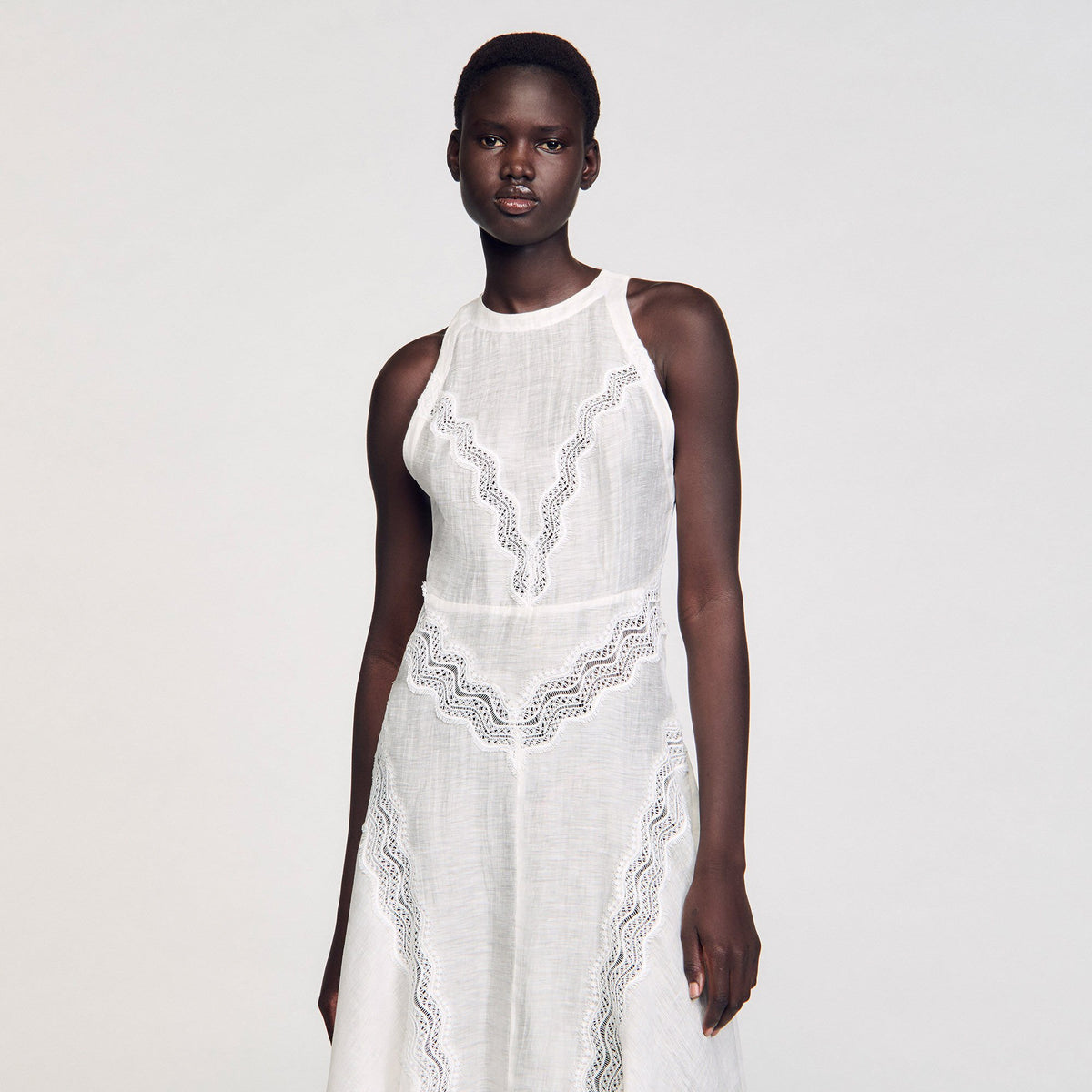 Sandro Lace trim maxi dress White