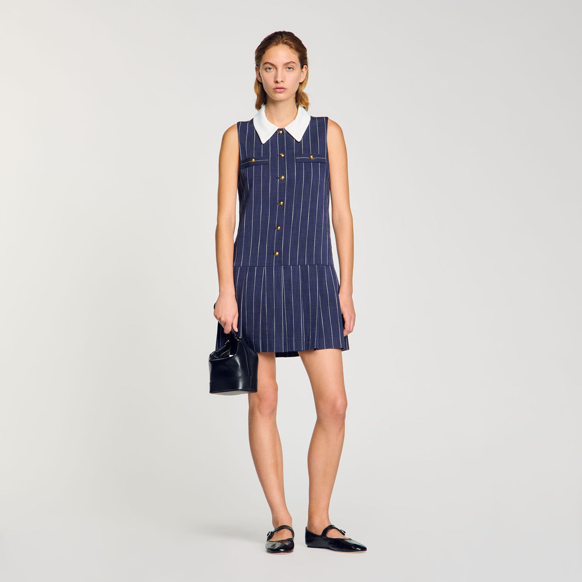 Sandro Mini striped dress Navy / Ecru