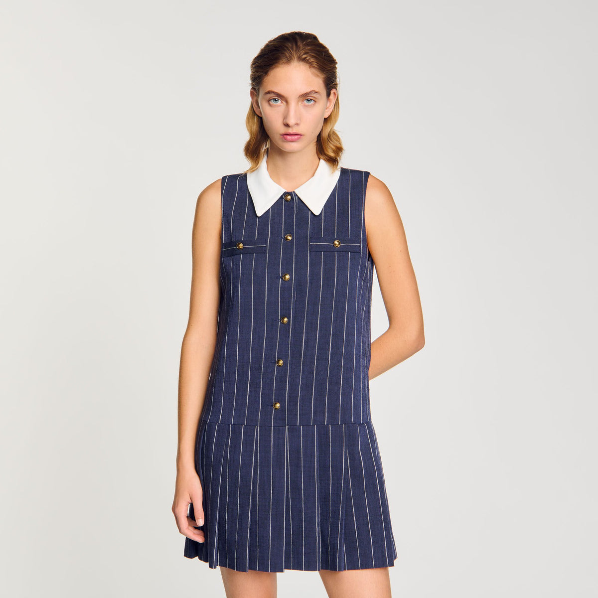 Sandro Mini striped dress Navy / Ecru