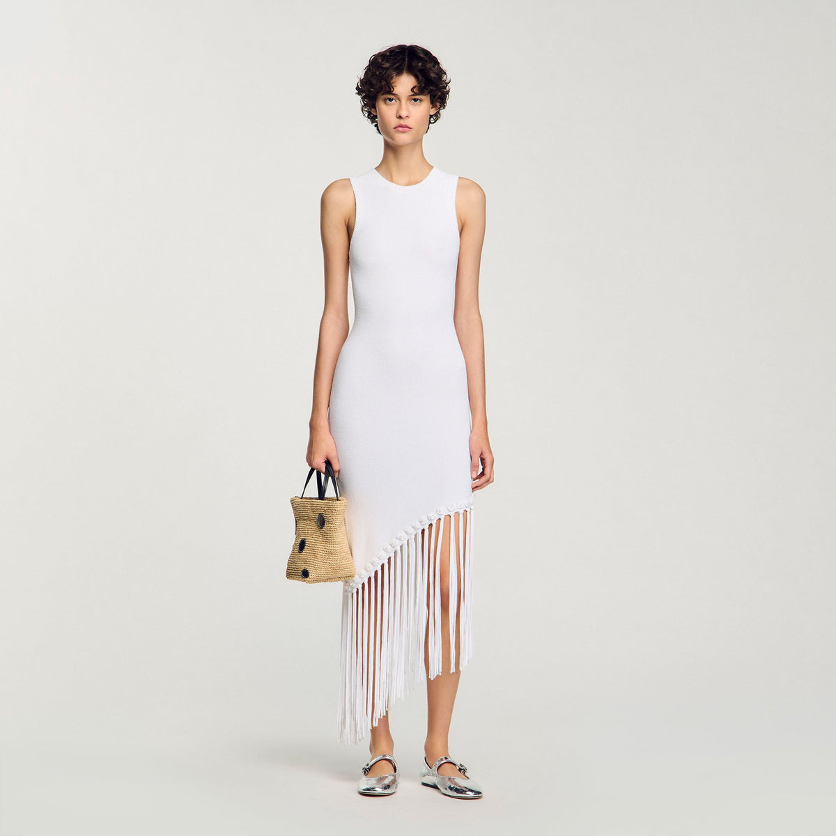 Sandro Fringed crochet dress White