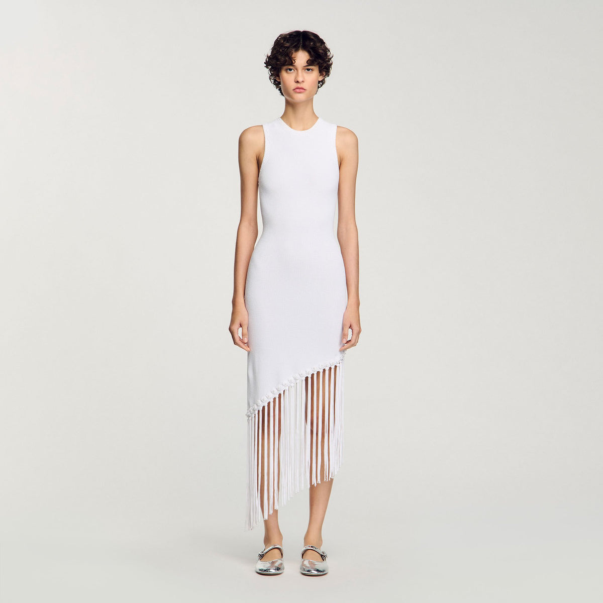 Sandro Fringed crochet dress White