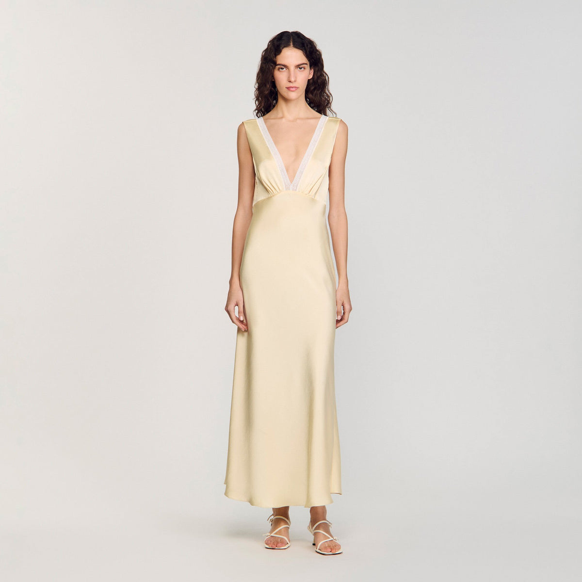 Sandro Satin-effect maxi dress Yellow
