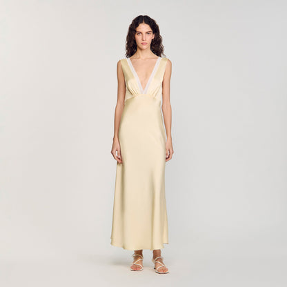 Sandro Satin-effect maxi dress Yellow