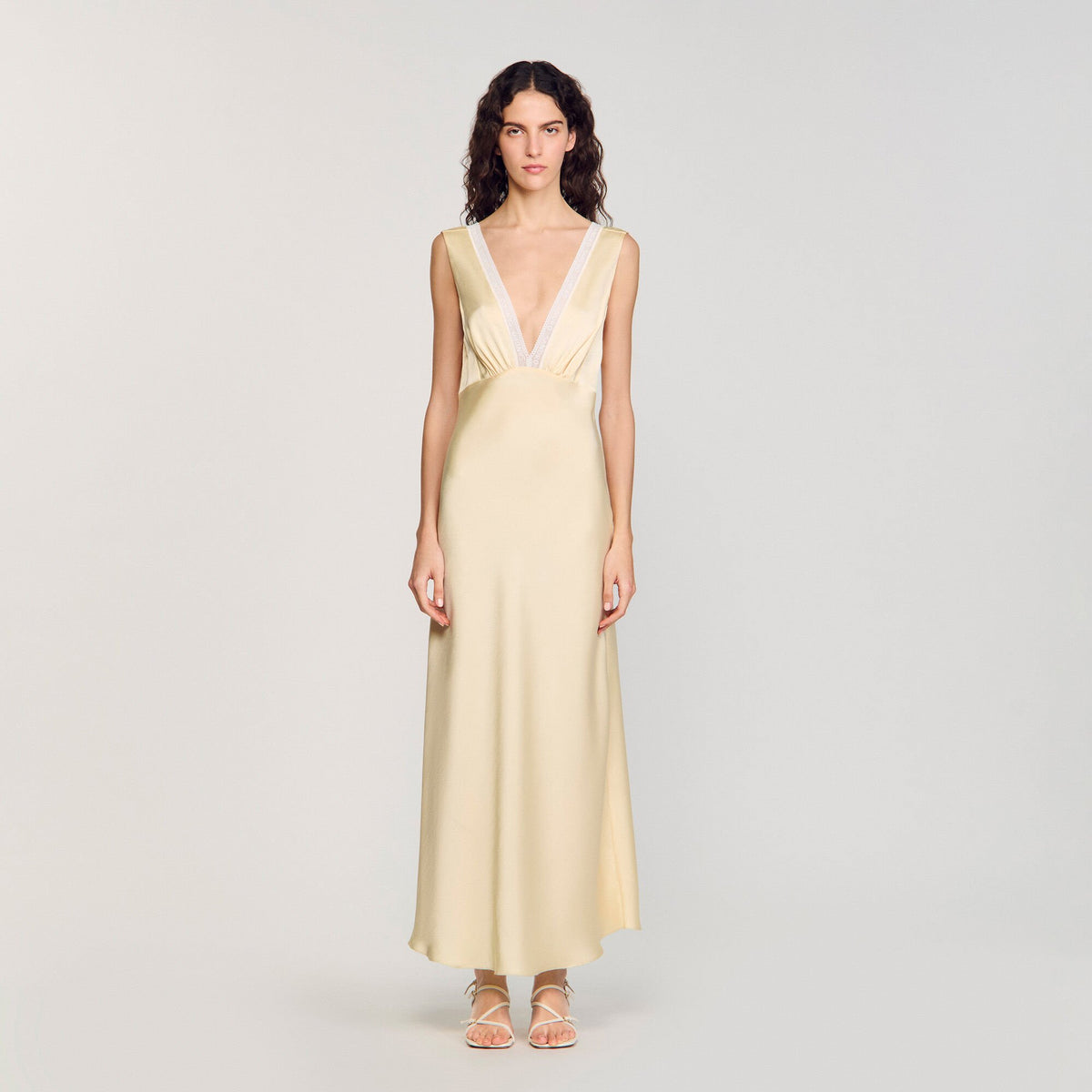 Sandro Satin-effect maxi dress Yellow