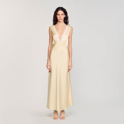 Sandro Satin-effect maxi dress Yellow