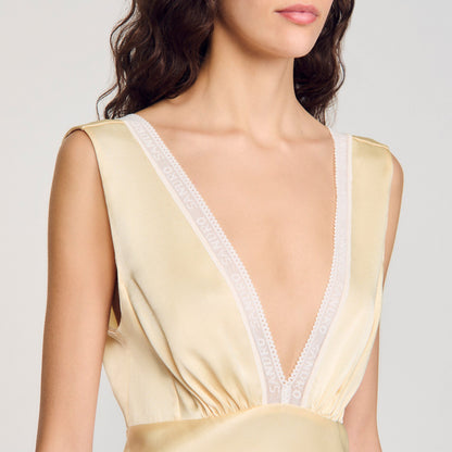 Sandro Satin-effect maxi dress Yellow