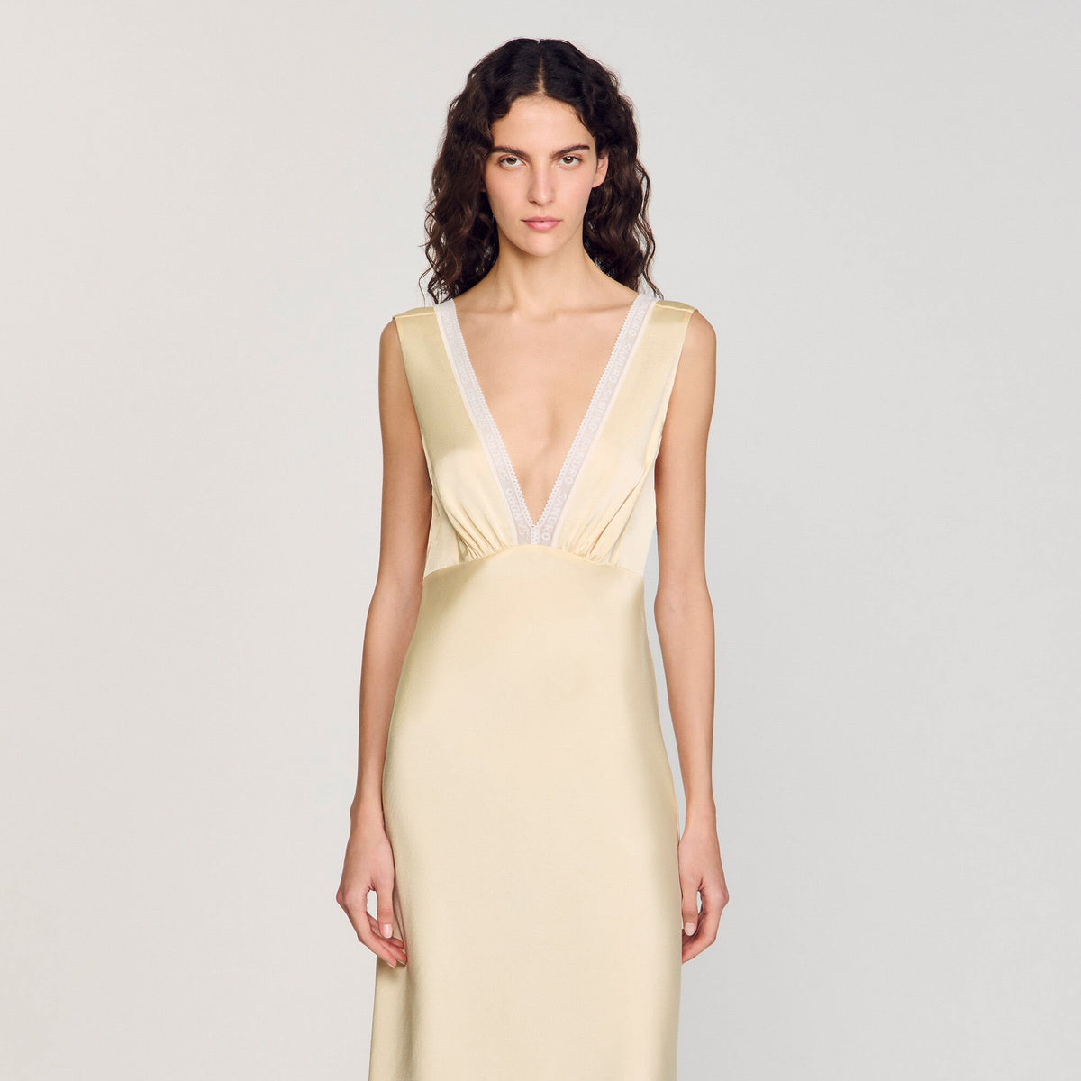 Sandro Satin-effect maxi dress Yellow