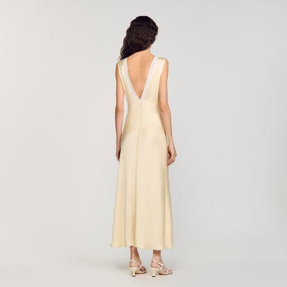 Sandro Satin-effect maxi dress Yellow