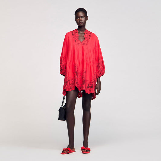 Sandro Mini dress with floral details Red