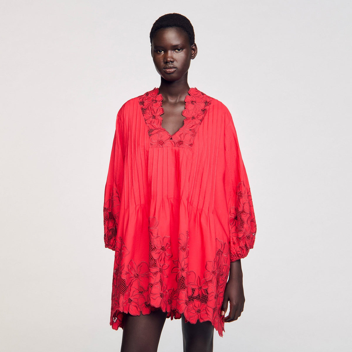 Sandro Mini dress with floral details Red