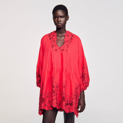 Sandro Mini dress with floral details Red