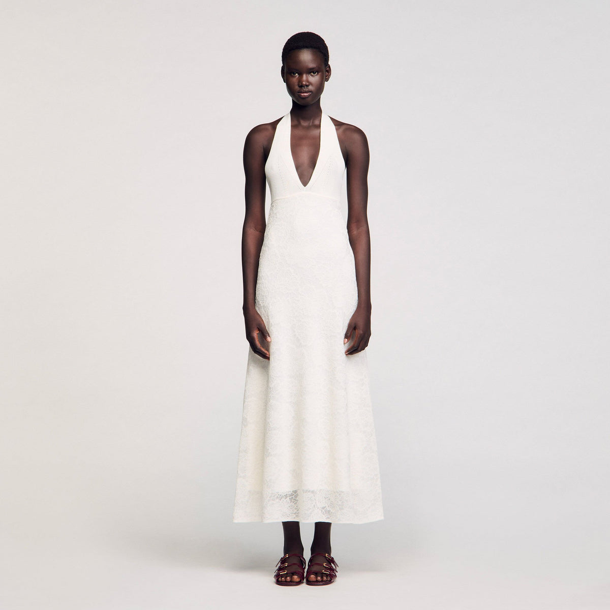 Sandro Maxi knit dress White