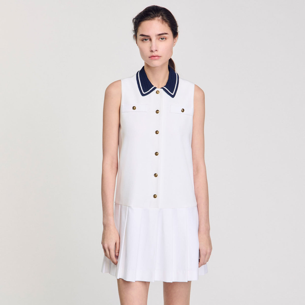 Sandro Mini dress with contrasting collar White