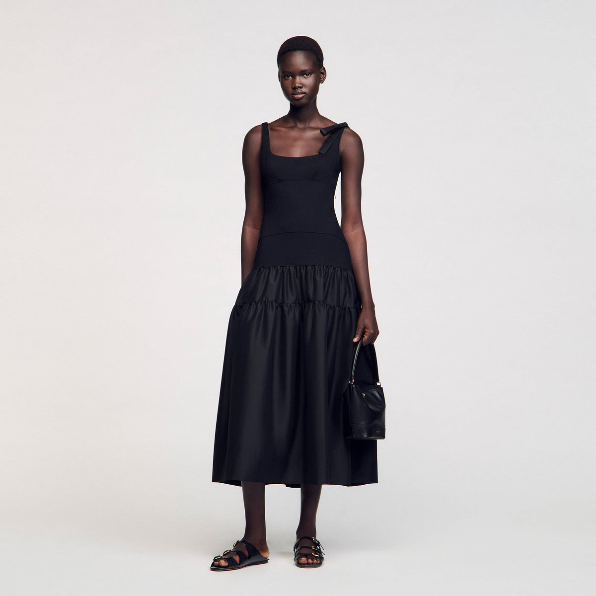 Sandro Maxi dual-material dress Black