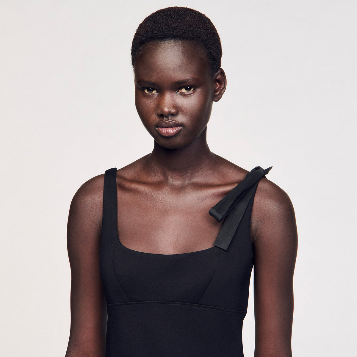 Sandro Maxi dual-material dress Black