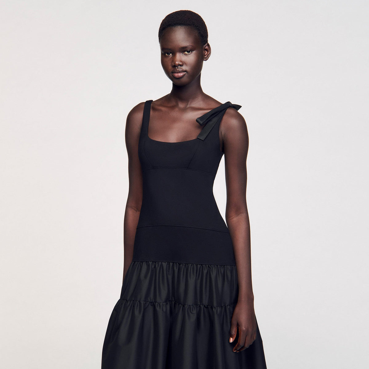 Sandro Maxi dual-material dress Black