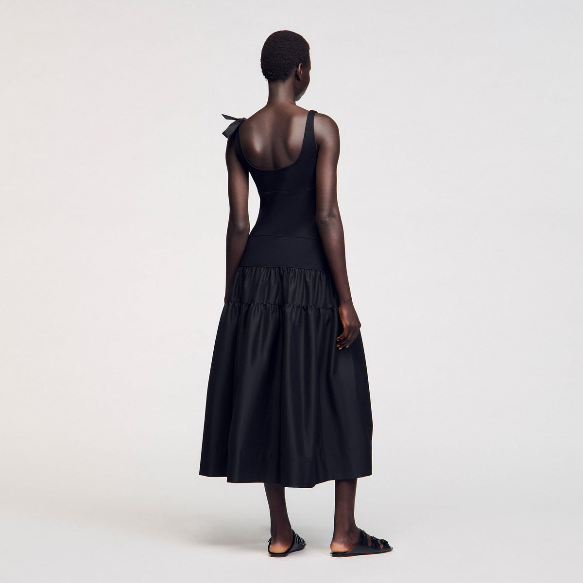 Sandro Maxi dual-material dress Black