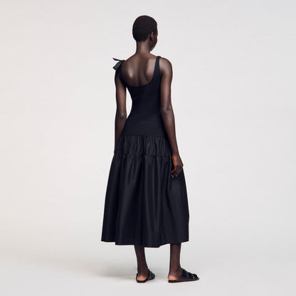 Sandro Maxi dual-material dress Black