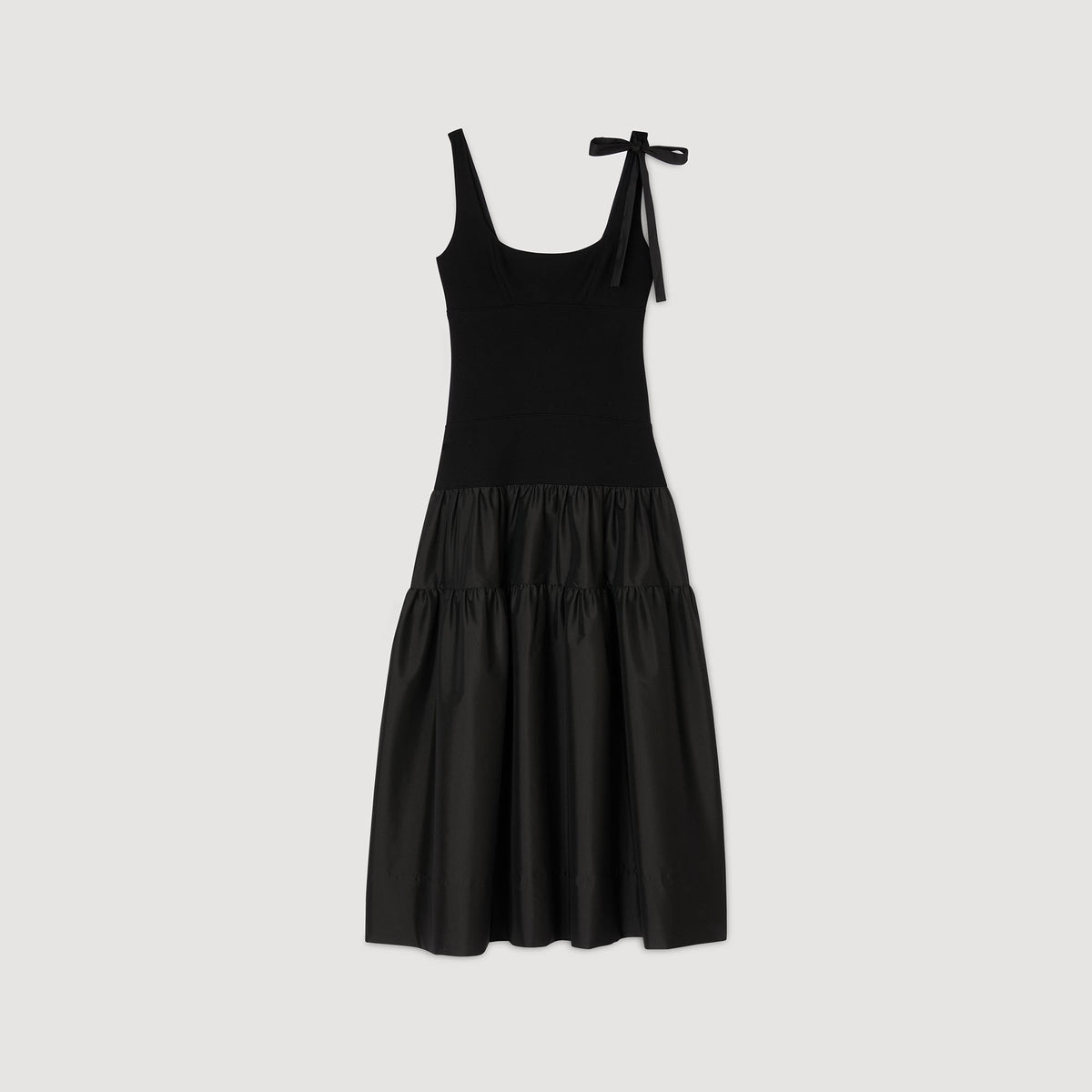 Sandro Maxi dual-material dress Black