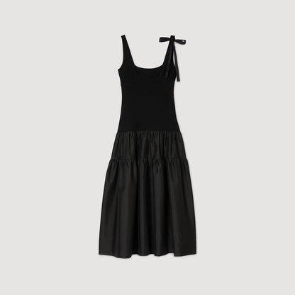 Sandro Maxi dual-material dress Black