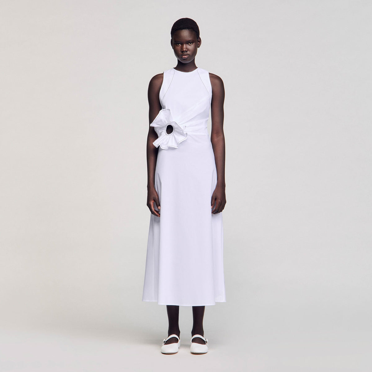 Sandro Ruffled sleeveless maxi dress White