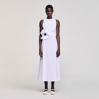 Sandro Ruffled sleeveless maxi dress White