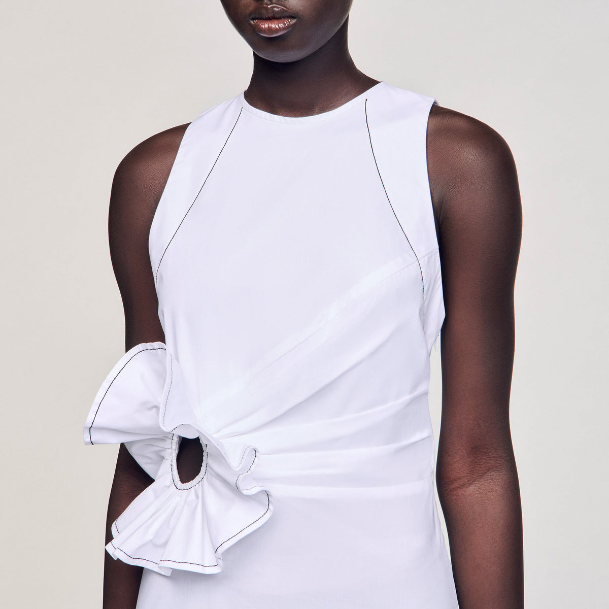 Sandro Ruffled sleeveless maxi dress White