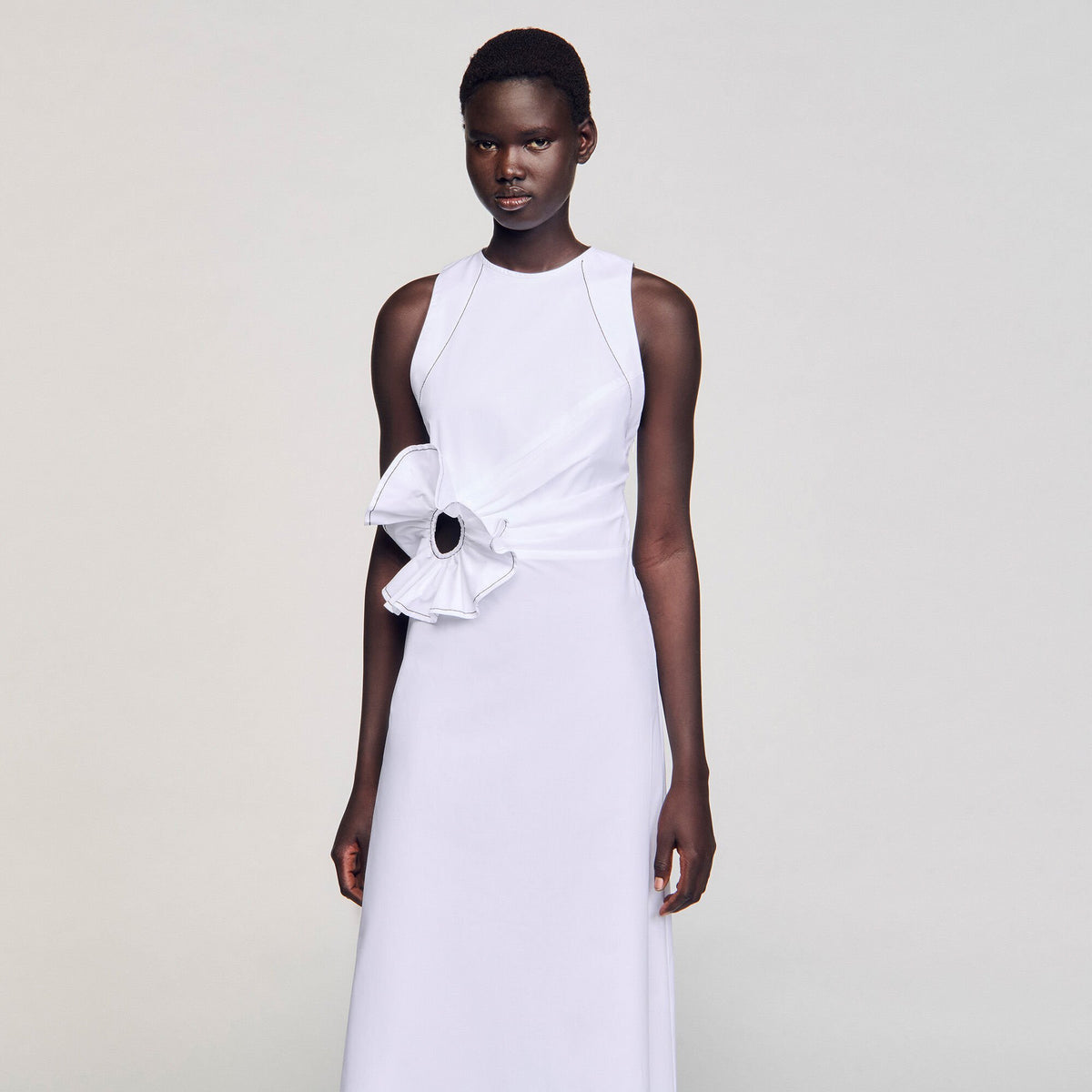 Sandro Ruffled sleeveless maxi dress White