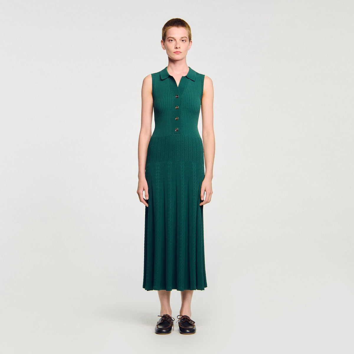 Sandro Knit dress with polo neck Dark Green