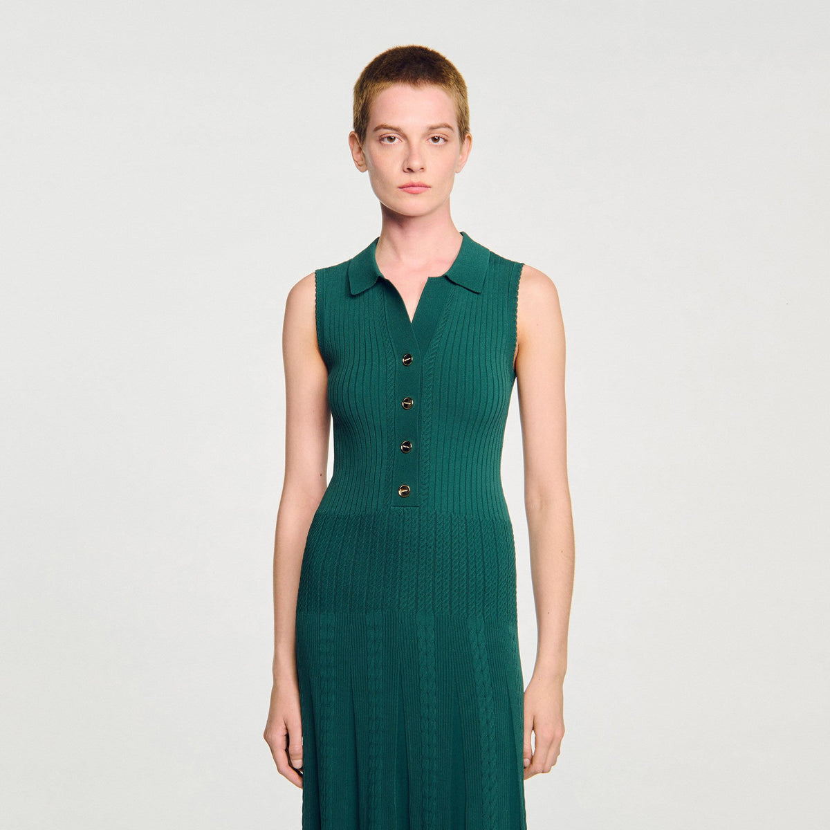Sandro Knit dress with polo neck Dark Green
