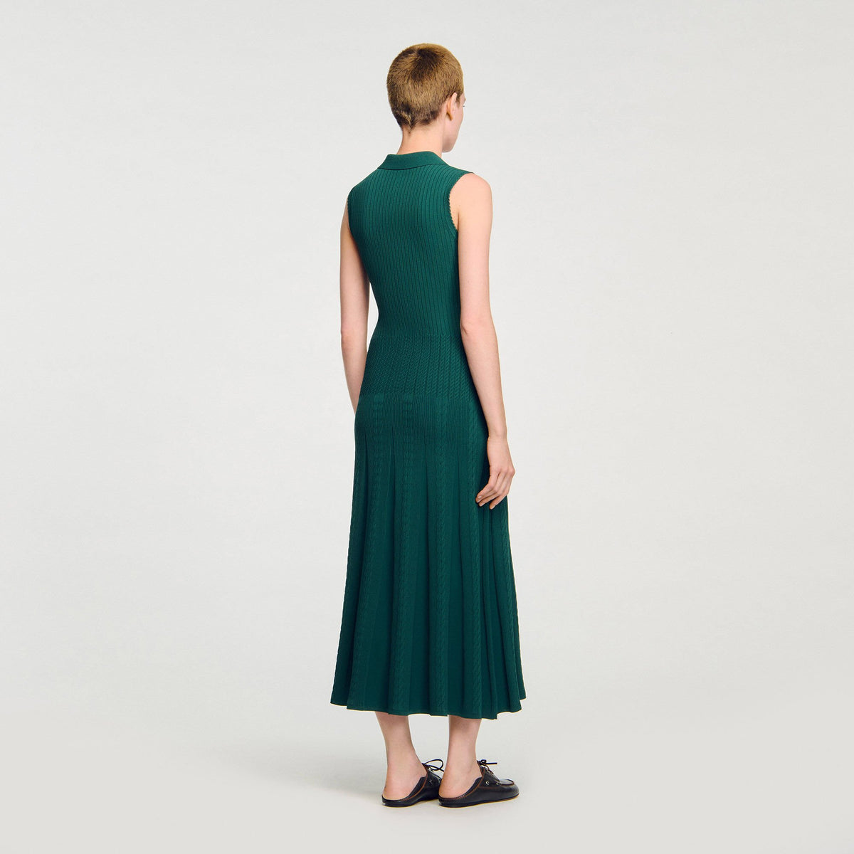 Sandro Knit dress with polo neck Dark Green