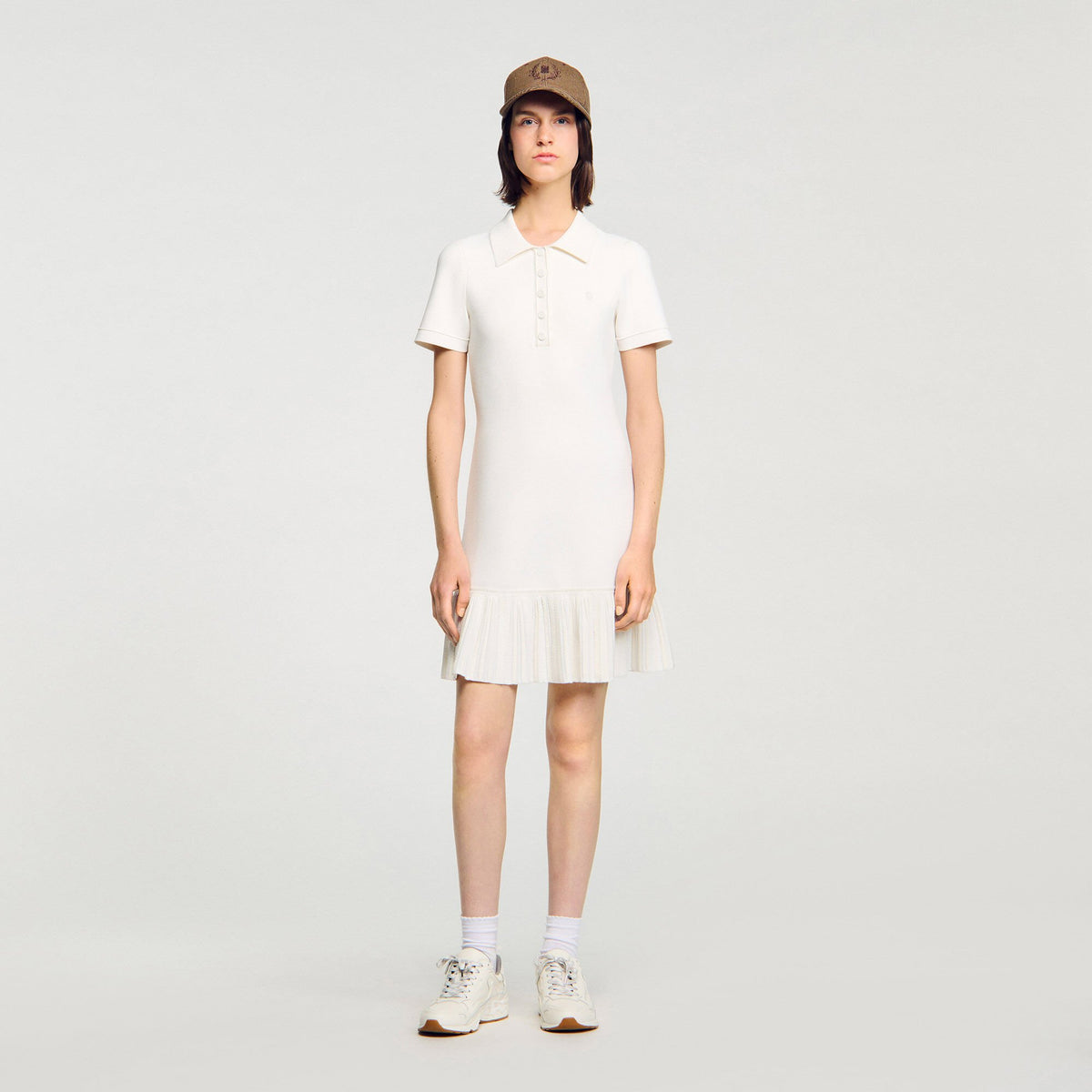 Sandro Mini knit dress with polo neck Ecru