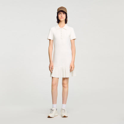 Sandro Mini knit dress with polo neck Ecru