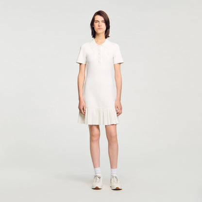 Sandro Mini knit dress with polo neck Ecru