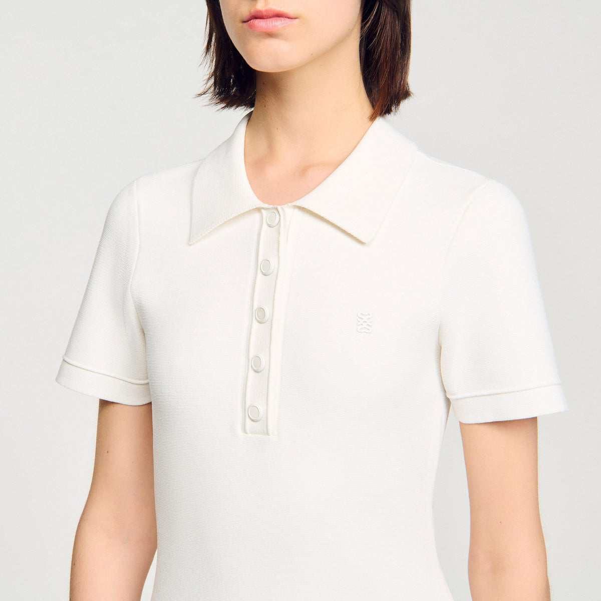 Sandro Mini knit dress with polo neck Ecru