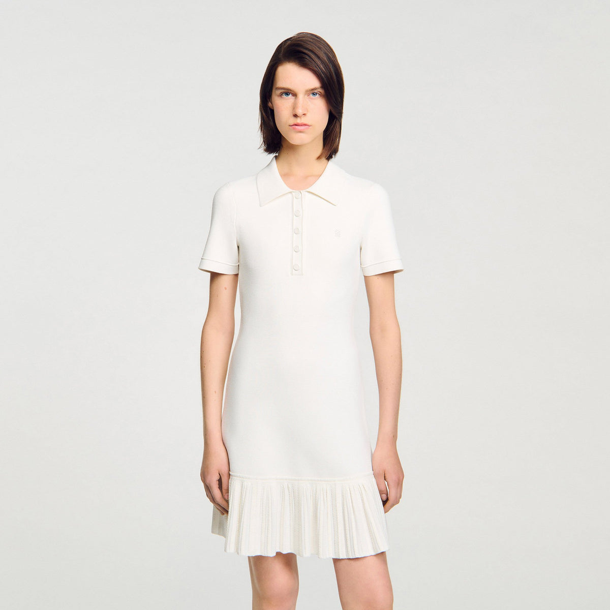 Sandro Mini knit dress with polo neck Ecru