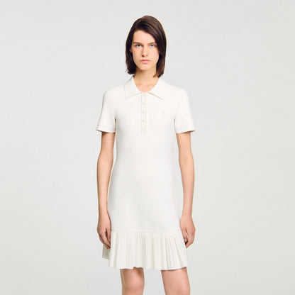 Sandro Mini knit dress with polo neck Ecru