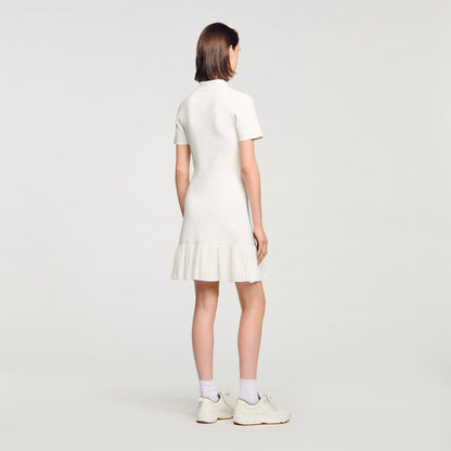 Sandro Mini knit dress with polo neck Ecru