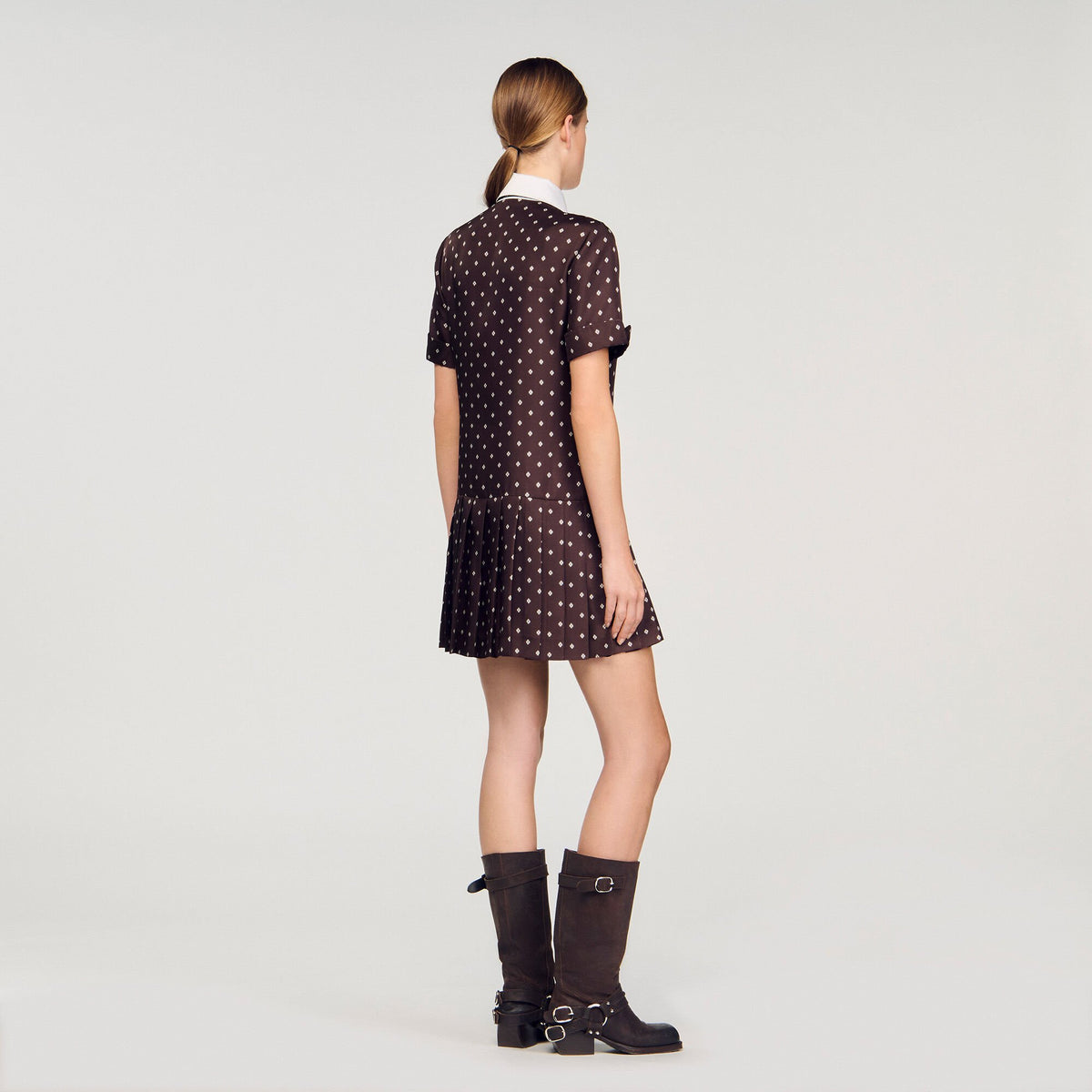 Sandro Printed satin-effect mini dress Brown / White