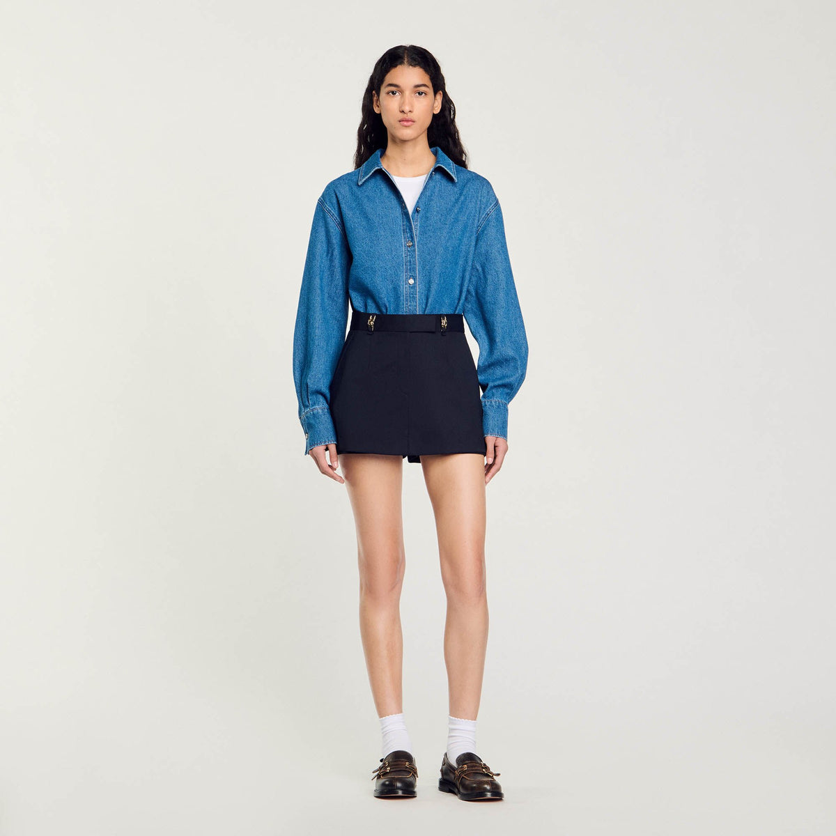 Sandro Skort with decorative belt loops Navy Blue