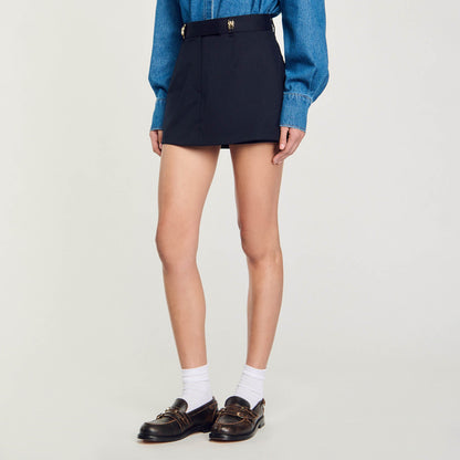Sandro Skort with decorative belt loops Navy Blue