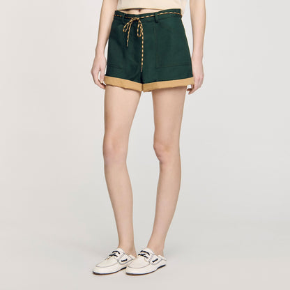 Sandro Two-tone drawstring waist shorts Bottle Green