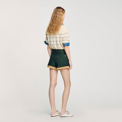 Sandro Two-tone drawstring waist shorts Bottle Green