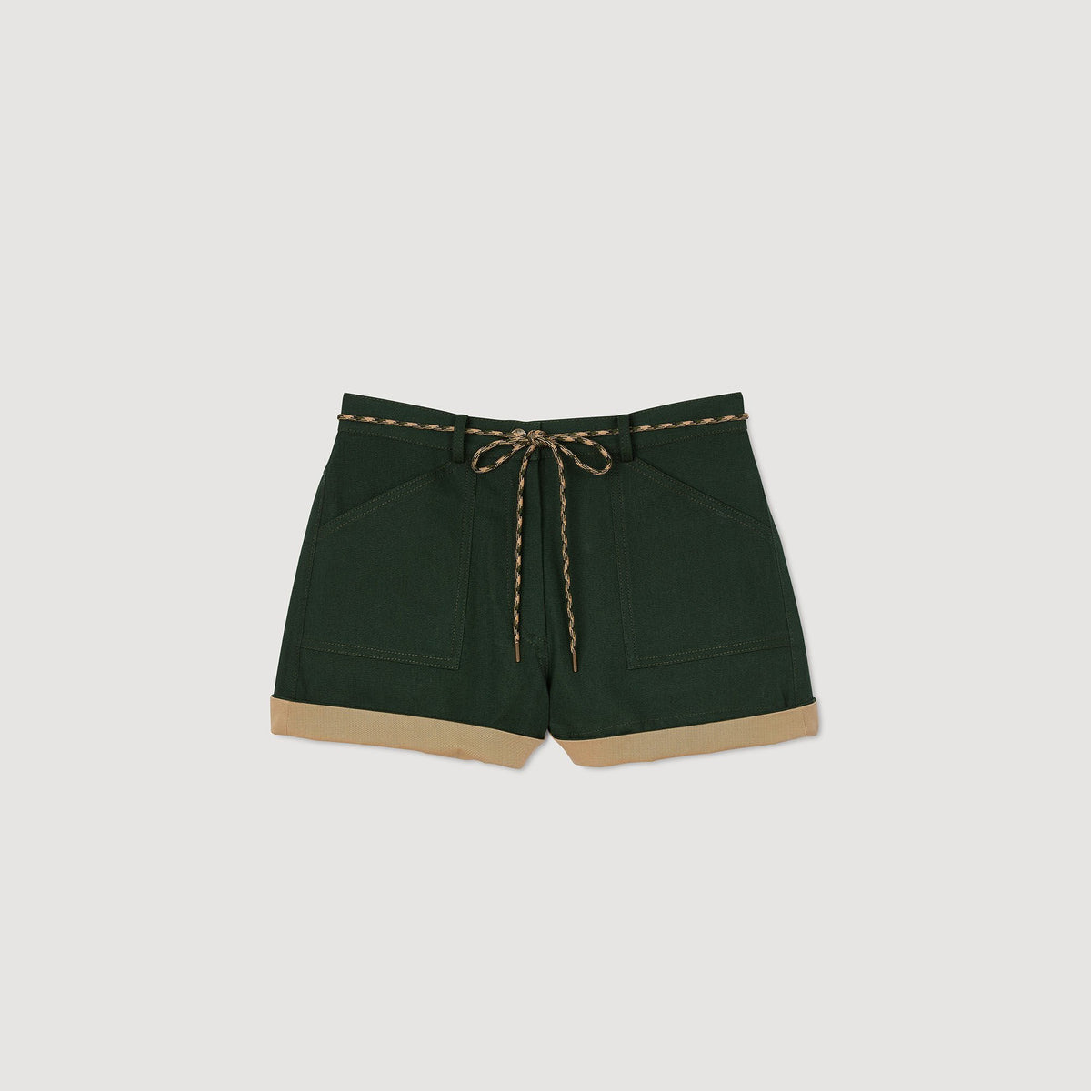 Sandro Two-tone drawstring waist shorts Bottle Green