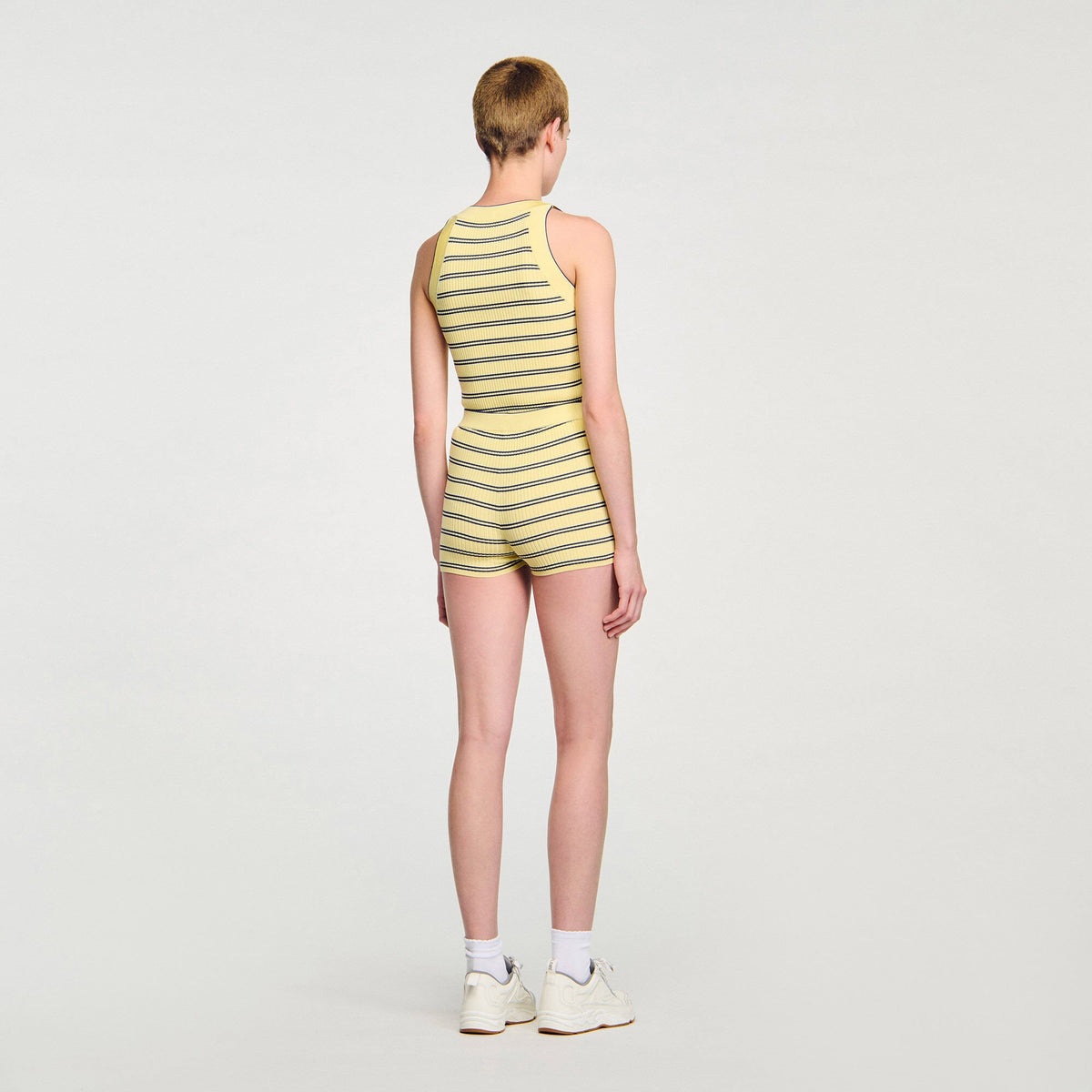 Sandro Striped knit shorts Light Yellow