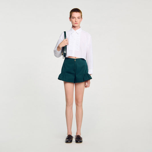Sandro Flared ruffled shorts Bottle Green