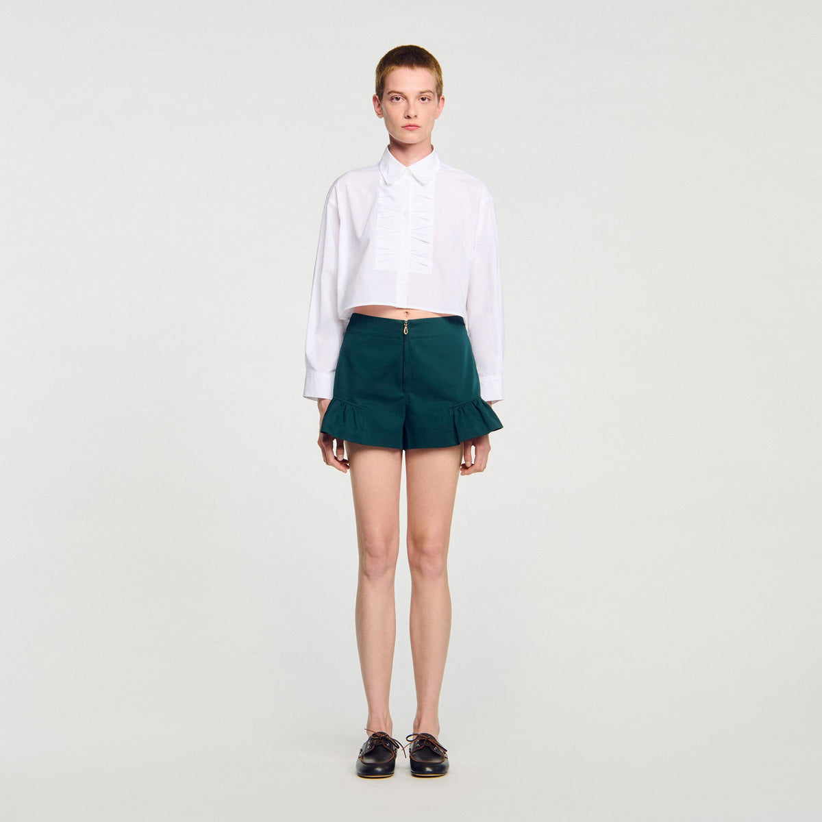 Sandro Flared ruffled shorts Bottle Green