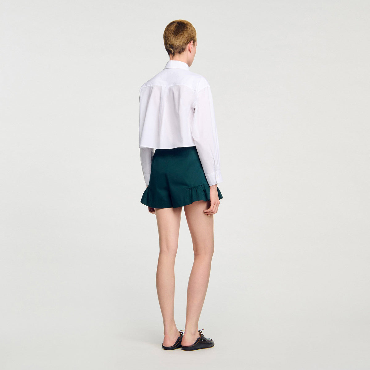 Sandro Flared ruffled shorts Bottle Green
